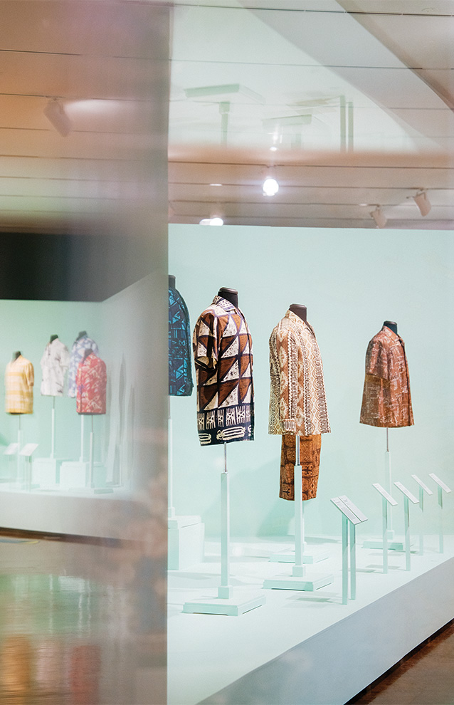 a photo of a display that exhibits shirts with patterns