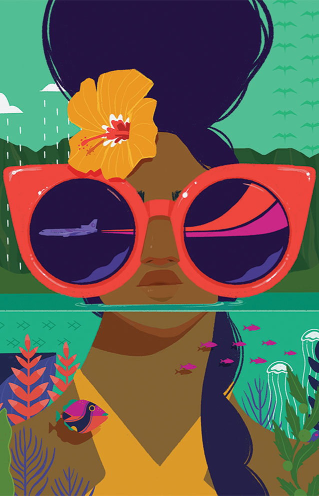 drawing of a woman with sunglasses and a flower in her hair