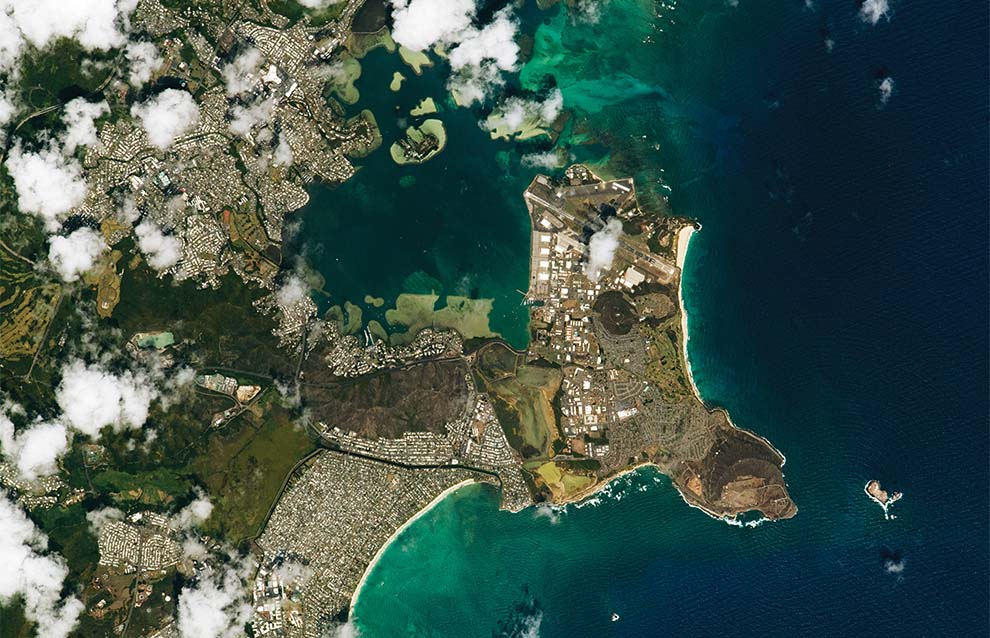 aerial photo of an island shore