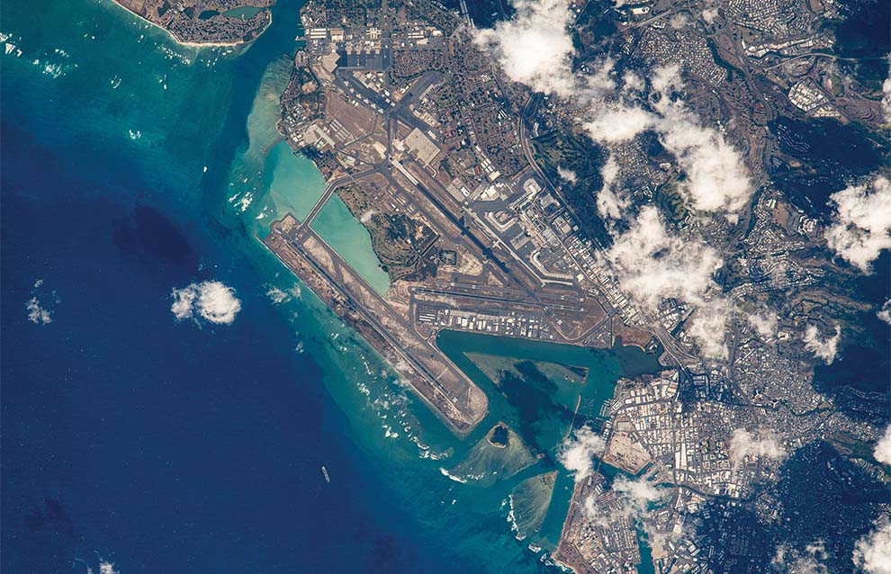 aerial photo of an island shore